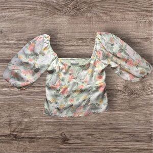 Abercrombie & Fitch Pink Ruffled Short Sleeve Blouse